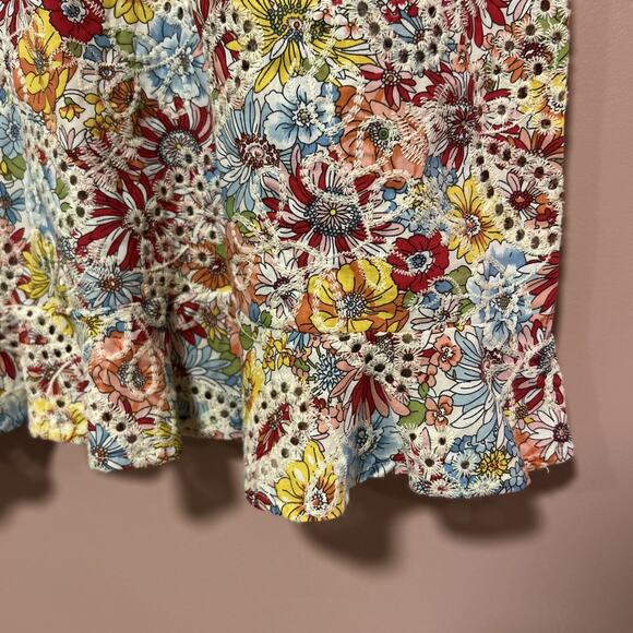 Solitaire Cotton Blouse LARGE Floral Eyelet Summer Chic Ruffle Cottage Boho - Picture 4 of 7